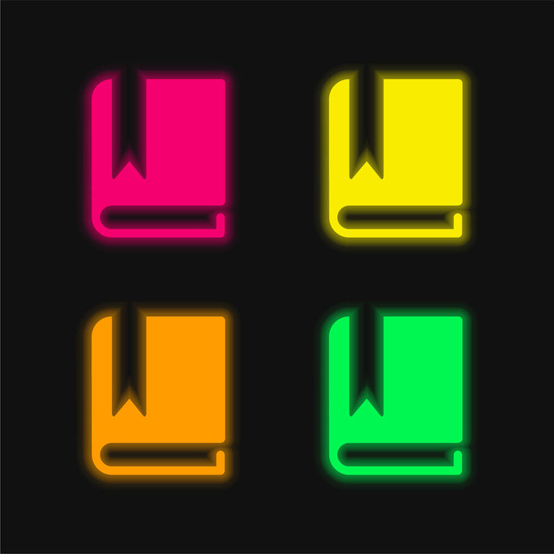 Livro com marcador branco ícone de vetor de néon brilhante de quatro cores - Vetor, Imagem
