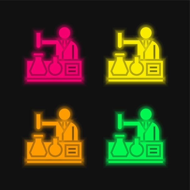 Bioengineering vier Farben leuchtenden Neon-Vektor-Symbol - Vektor, Bild