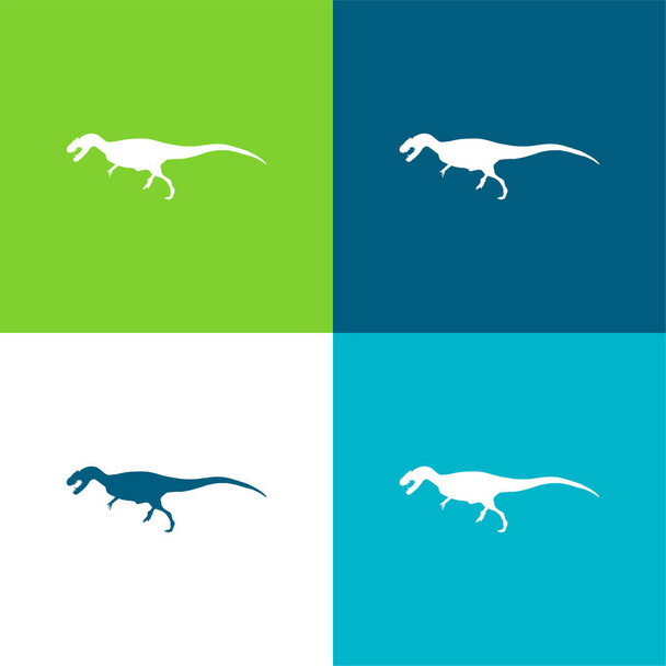 Allosaurus Dinosaurus Vorm Vlak vier kleuren minimale pictogram set - Vector, afbeelding