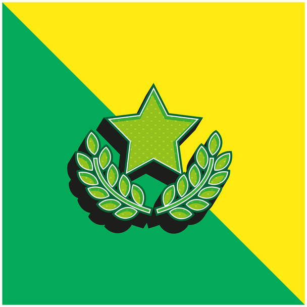 Premio estrella con ramas de olivo verde y amarillo moderno vector 3d icono logo - Vector, Imagen