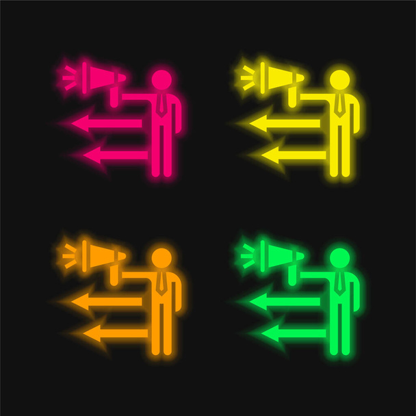 Anúncio ícone de vetor de néon brilhante de quatro cores - Vetor, Imagem
