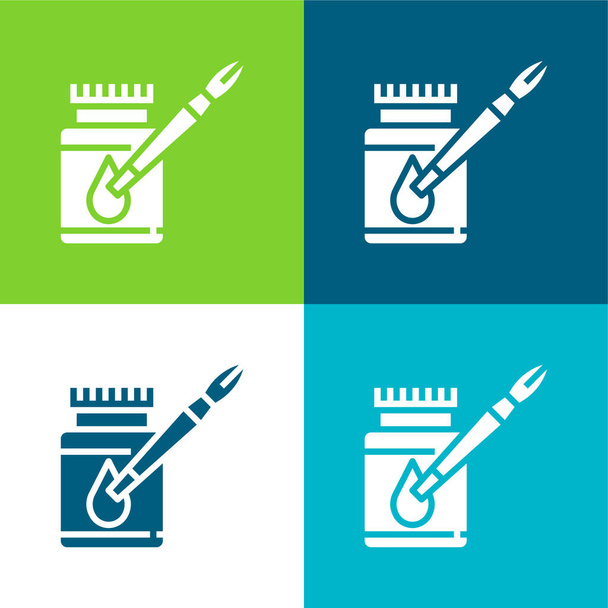 Set di icone minimali in acrilico piatto a quattro colori - Vettoriali, immagini
