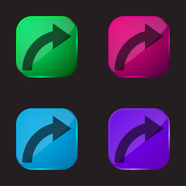 Flèche courbe pointant à droite quatre icône de bouton en verre de couleur - Vecteur, image