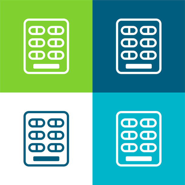 Blister Pack Flat four color minimal icon set - Vector, Image