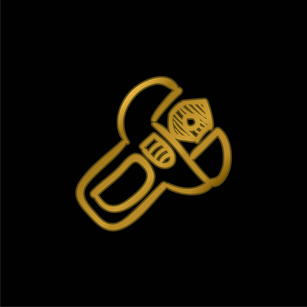 Ferramenta desenhada à mão ajustável Spanner banhado a ouro ícone metálico ou vetor logotipo - Vetor, Imagem