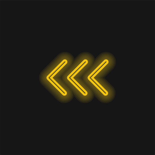 Arrowheads Apontando para o ícone de néon brilhante amarelo esquerdo - Vetor, Imagem