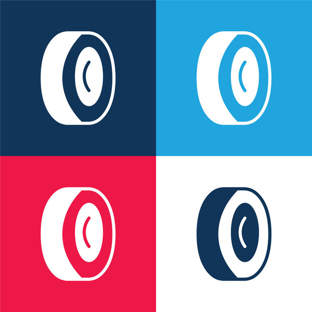 Колесо сплава синий и красный четыре цвета минимальный набор значков - Вектор,изображение