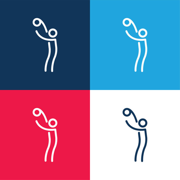 Ball On Stick Man Arms blue and red four color minimum icon set - Vektor, obrázek