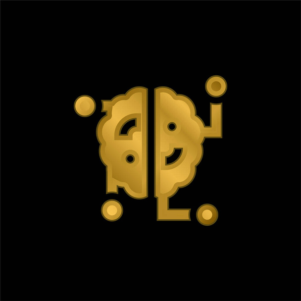 Cerebro chapado en oro icono metálico o logo vector - Vector, imagen