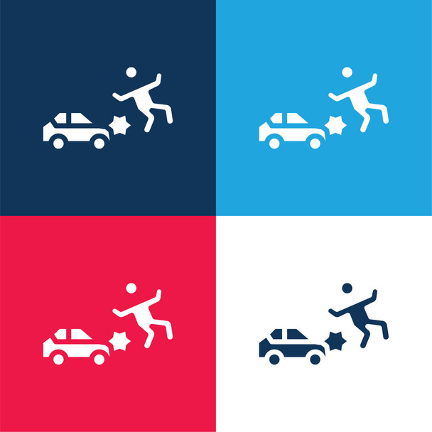 Авария синий и красный четыре цвета минимальный набор значков - Вектор,изображение