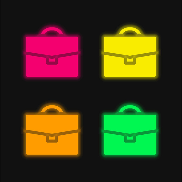 Maletín de cuatro colores brillante icono de vectores de neón - Vector, Imagen