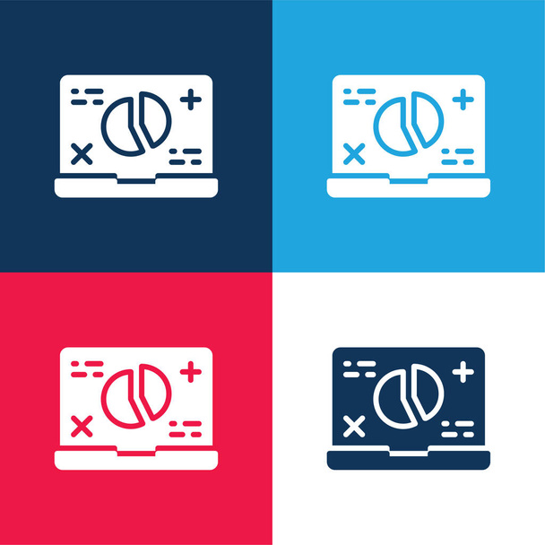 Analízis kék és piros négy szín minimális ikon készlet - Vektor, kép