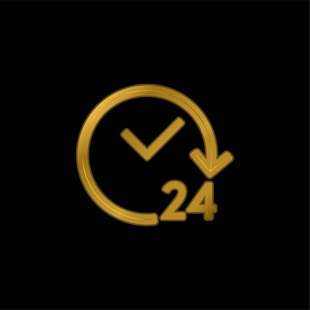 24 Saat Altın kaplamalı metalik simge veya logo vektörünü aç - Vektör, Görsel