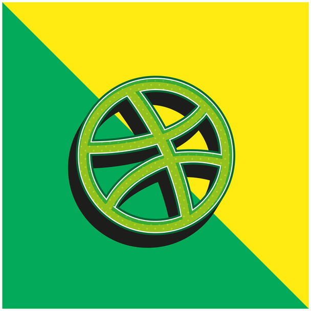 Basketbal Ball Outline Groen en geel modern 3D vector icoon logo - Vector, afbeelding