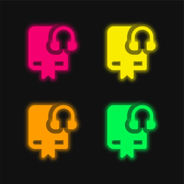 Audio Book four color glowing neon vector icon - Vector, Image