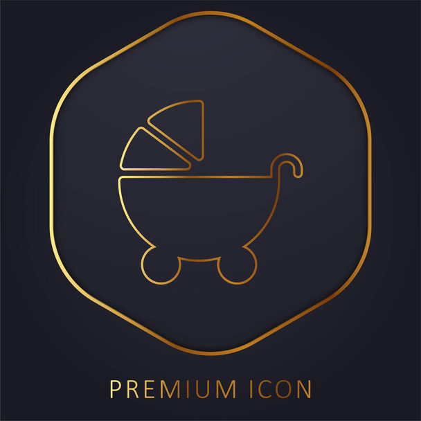 Baby Wandelwagen gouden lijn premium logo of pictogram - Vector, afbeelding