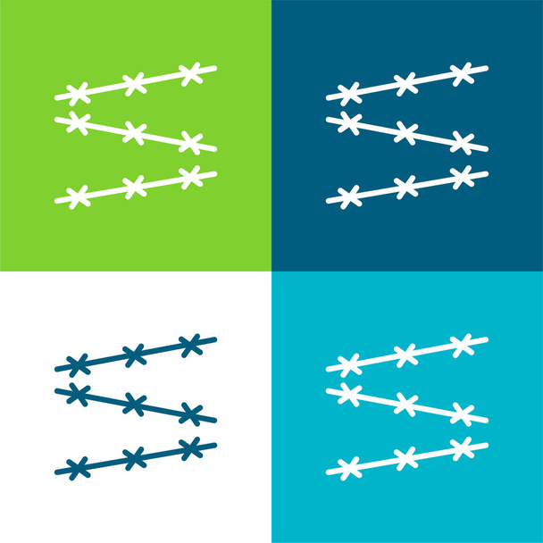 Alambre de púas Plano de cuatro colores mínimo icono conjunto - Vector, Imagen