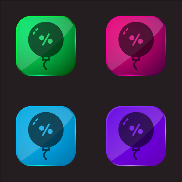 Balloon four color glass button icon - Vector, Image