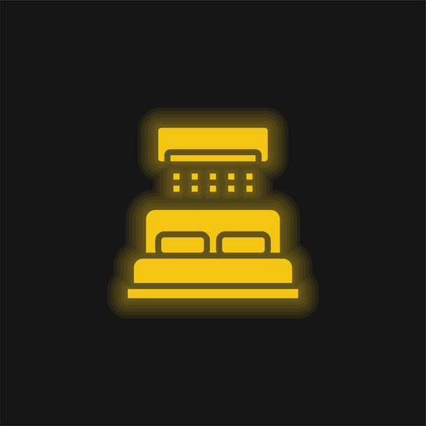 ベッド黄色の輝くネオンアイコン - ベクター画像