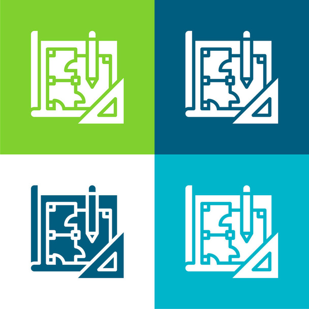 Tervrajz Lapos négy szín minimális ikon készlet - Vektor, kép