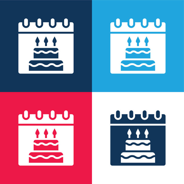 Birthday blue and red four color minimal icon set - Vector, Image