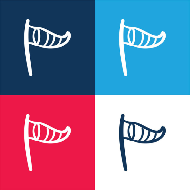 Beach větrná zásuvka nebo vlajka pruhovaný trojúhelníkový nástroj pro větry modré a červené čtyři barvy minimální ikony nastavit - Vektor, obrázek