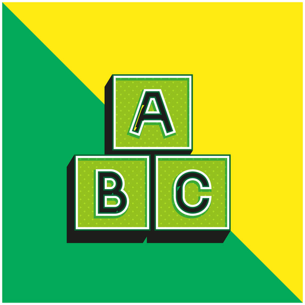 Block Vihreä ja keltainen moderni 3d vektori kuvake logo - Vektori, kuva