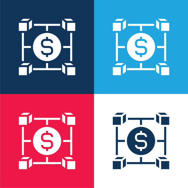 Bloqueador azul y rojo conjunto de iconos mínimo de cuatro colores - Vector, imagen