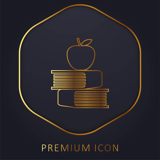 Apple And Books golden line premium logo or icon - Vector, Image