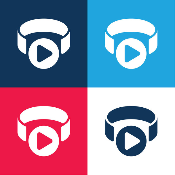 3d Viewer niebieski i czerwony zestaw czterech kolorów minimalny zestaw ikon - Wektor, obraz