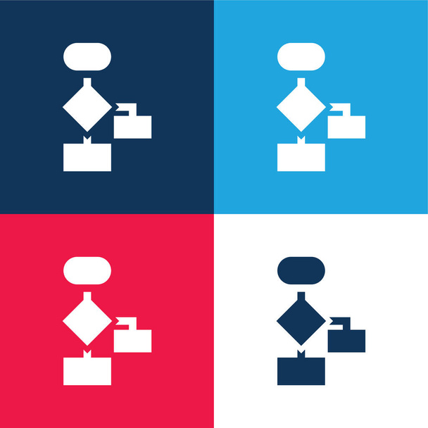 Algoritmo azul e vermelho conjunto de ícones mínimos de quatro cores - Vetor, Imagem