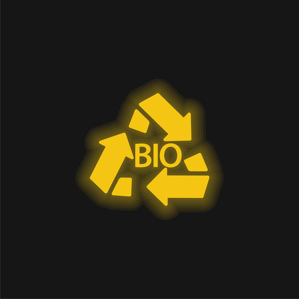 Βιολογική μάζα Ανακυκλώστε σύμβολο κίτρινο λαμπερό νέον εικονίδιο - Διάνυσμα, εικόνα