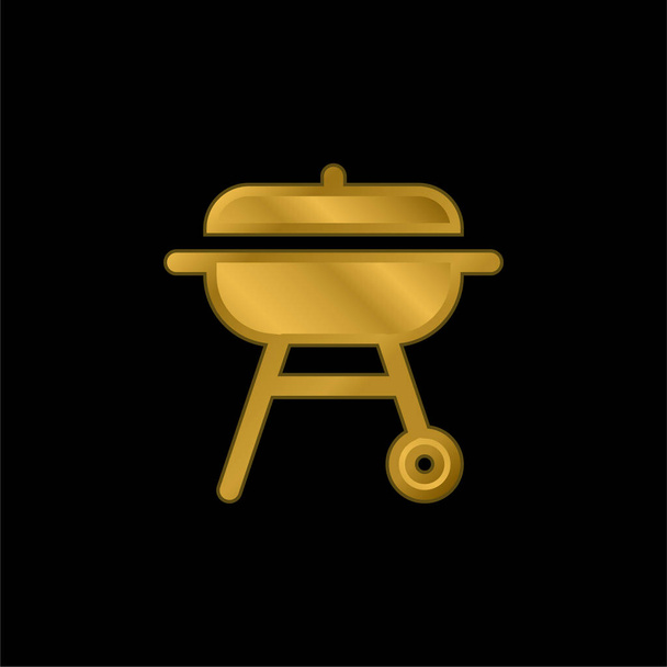 Barbacue banhado a ouro ícone metálico ou vetor logotipo - Vetor, Imagem