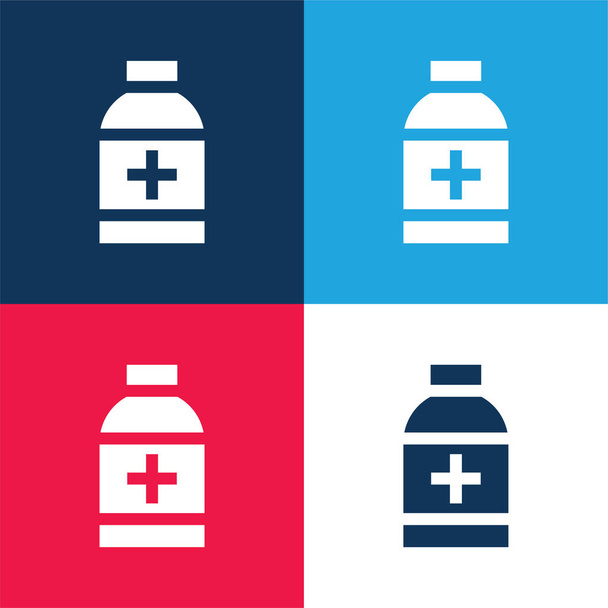Alkohol blau und rot vier Farben minimales Symbol-Set - Vektor, Bild