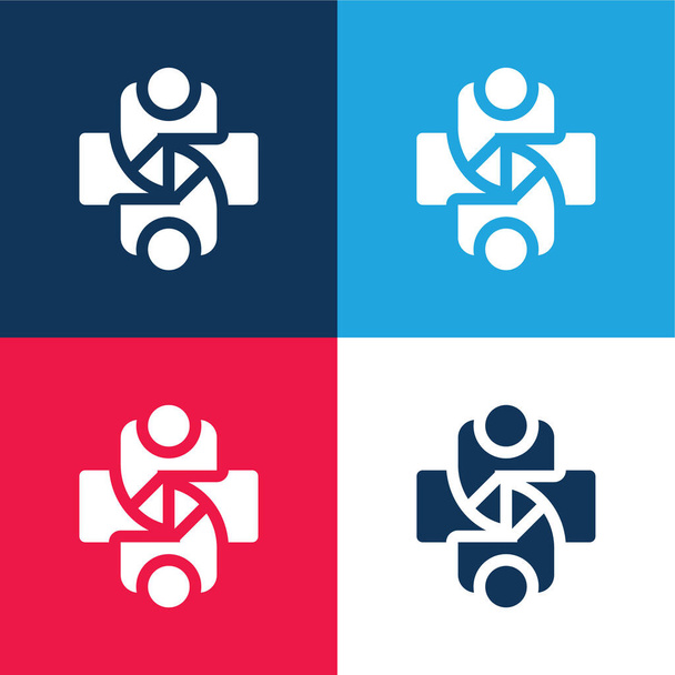 Umowa niebieski i czerwony zestaw czterech kolorów minimalny zestaw ikon - Wektor, obraz