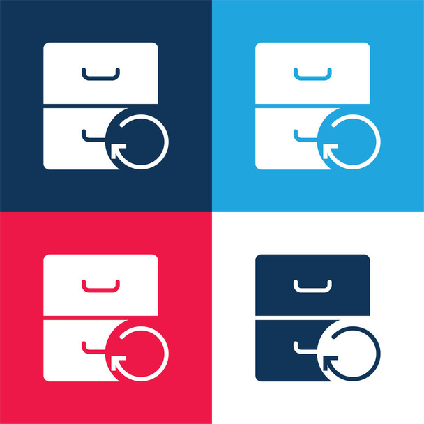 Archiv modrá a červená čtyři barvy minimální ikona nastavena - Vektor, obrázek