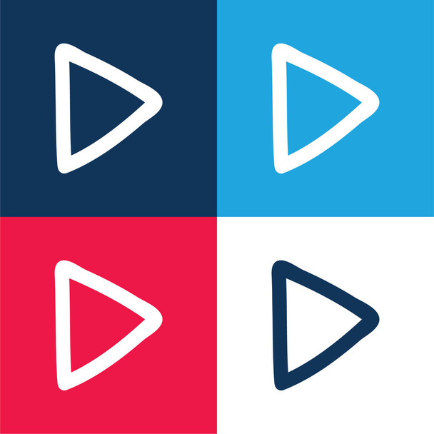 Punto de flecha dibujado a mano contorno que apunta a la dirección correcta azul y rojo conjunto de iconos mínimo de cuatro colores - Vector, imagen