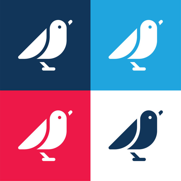 鳥の青と赤の4色の最小アイコンセット - ベクター画像