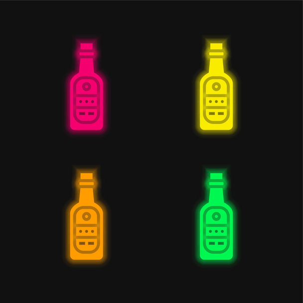 Cerveza de cuatro colores brillante icono del vector de neón - Vector, Imagen