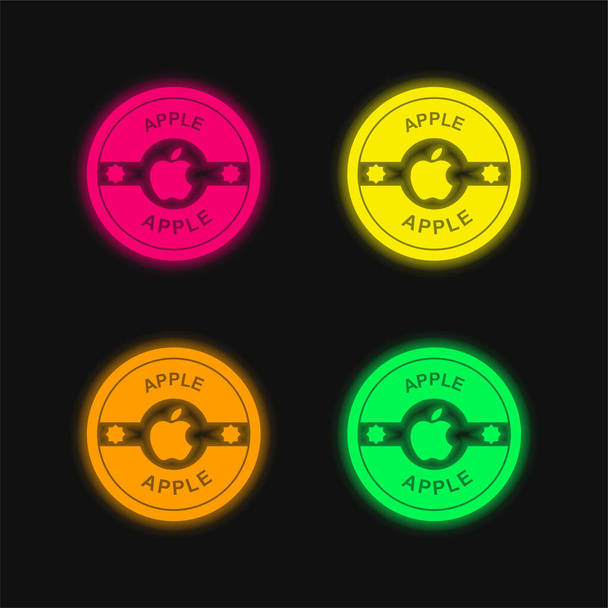 Apple Retro Badge vier Farben leuchtenden Neon-Vektor-Symbol - Vektor, Bild