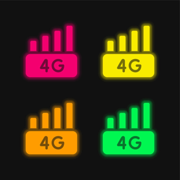 4g quattro colori luminosi icona vettoriale al neon - Vettoriali, immagini