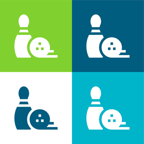 Épinglette de bowling Ensemble d'icônes minimal plat quatre couleurs - Vecteur, image