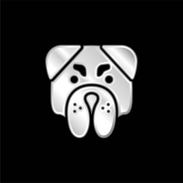 Icône métallique argentée Angry Bulldog Face - Vecteur, image