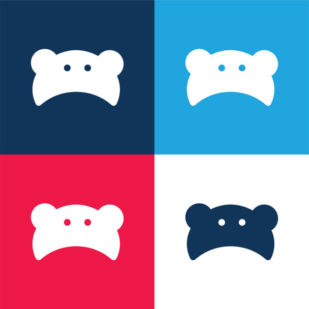 Baby Bear Head Silhouette blue and red four color minimal icon set - Vector, Image