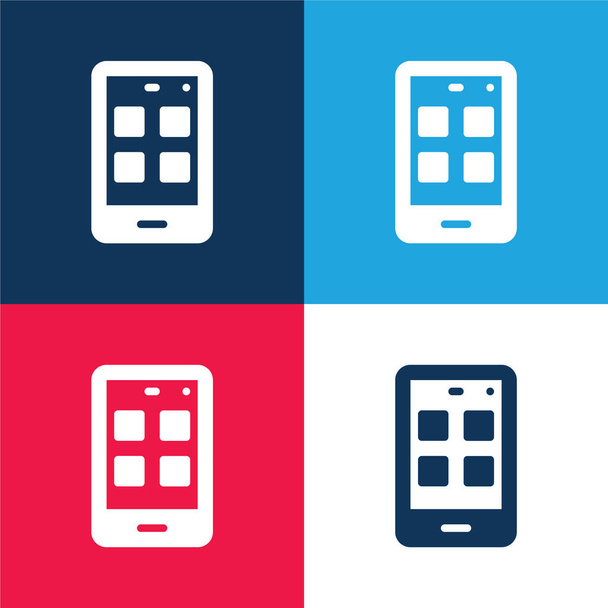 App blue and red four color minimal icon set - Vector, Image