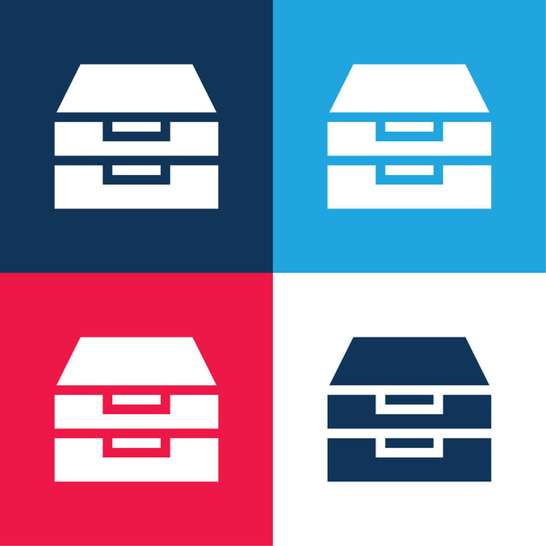 Archiwum niebieski i czerwony zestaw czterech kolorów minimalny zestaw ikon - Wektor, obraz