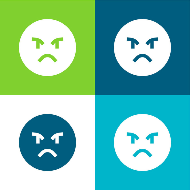 Rozzlobený byt čtyři barvy minimální ikona nastavena - Vektor, obrázek