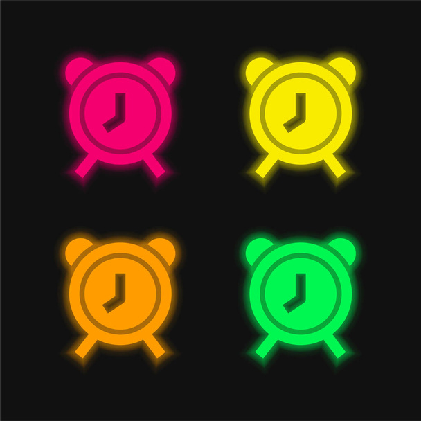 Ébresztőóra négy színű izzó neon vektor ikon - Vektor, kép