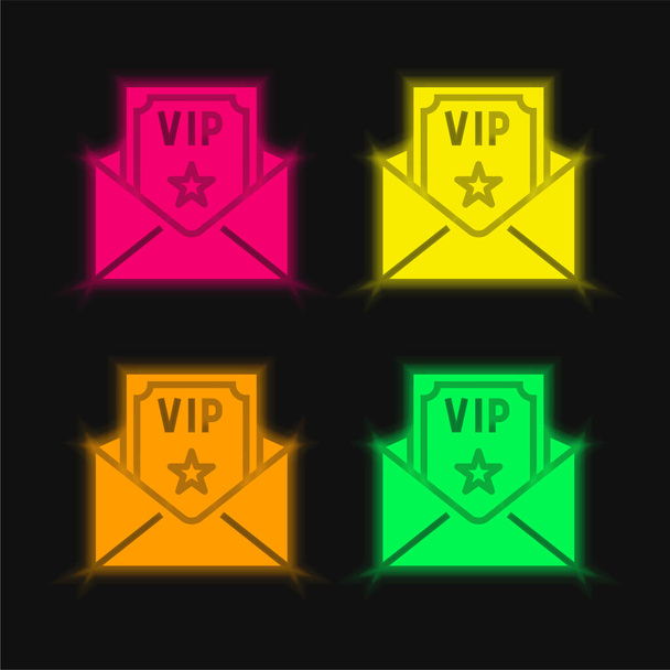 Compleanno e partito quattro colori luminosi icona vettoriale al neon - Vettoriali, immagini