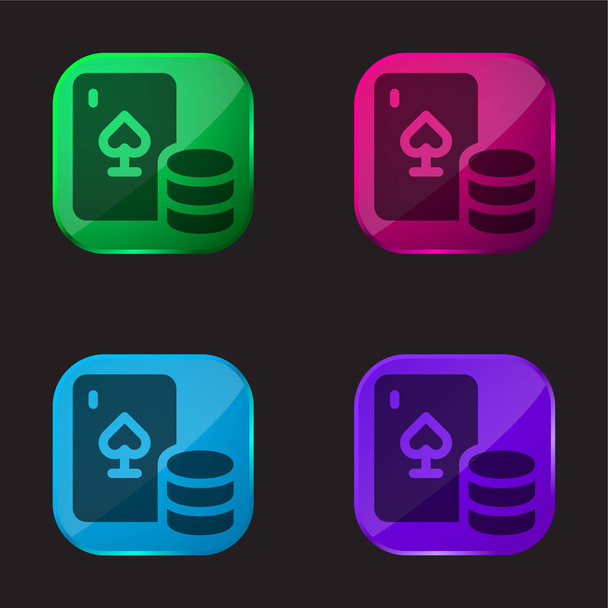 Blackjack quattro colori icona pulsante di vetro - Vettoriali, immagini